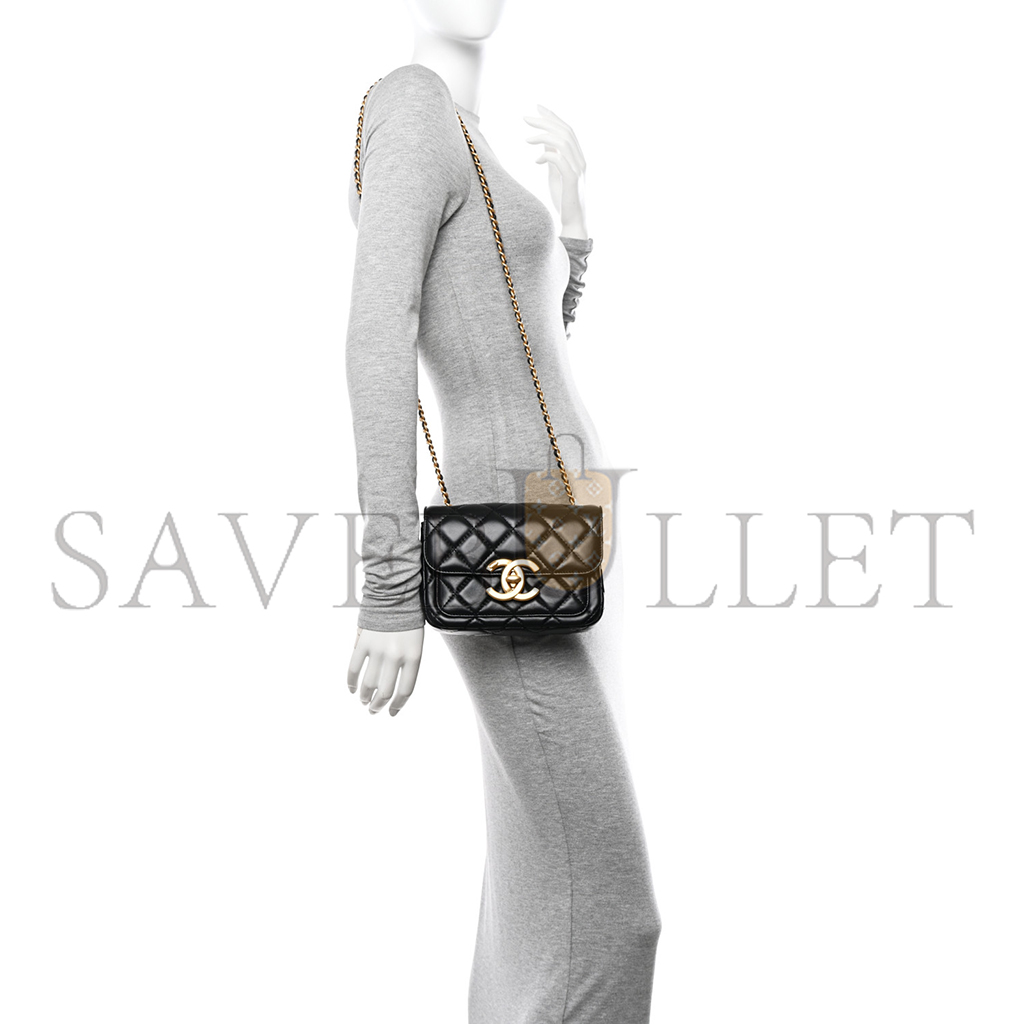Ch*el master mini oversized cc flap bag in shiny quilted lambskin black as5026 (19*13.5*7cm)